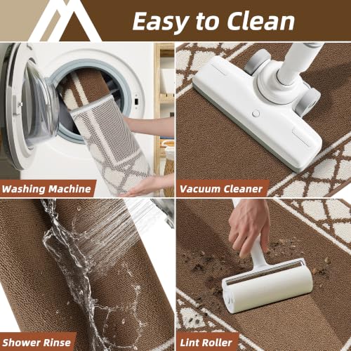 COSY HOMEER Washable Kitchen Rugs Sets of 2 Non-Slip Kitchen Mats,Browm - color: Brown, size: 20"x30" + 20"x48"
