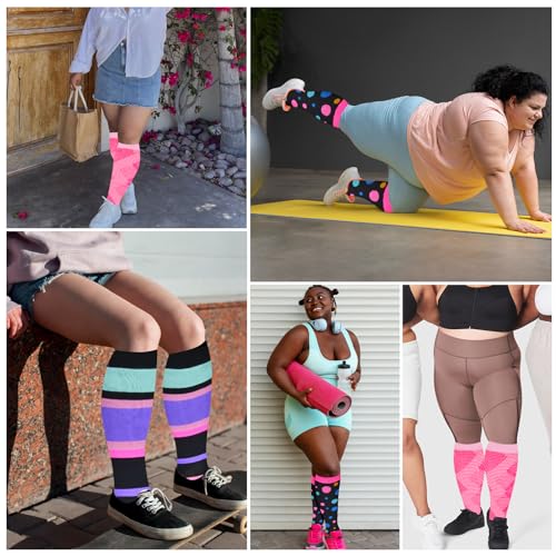3 Pairs Plus Size Compression Socks for Women Wide Calf Extra Large Knee High Support for Travel,Yoga, Running