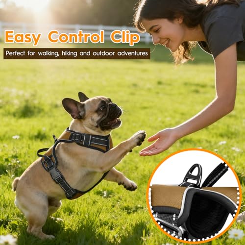 No Pull Dog Harness, No-Choke Soft Padded Reflective Dog Vest Harness with Front Clip & Top Handle, 2 Quick-Release Buckles, Adjustable for Small Medium Large Dogs - color: Brown, size: X-Small