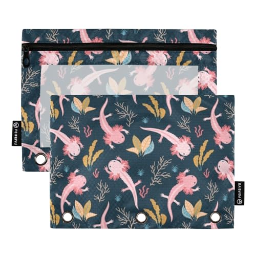 Axolotl Pencil Pouches for 3 Ring Binder 2 Pack - color: Axolotl