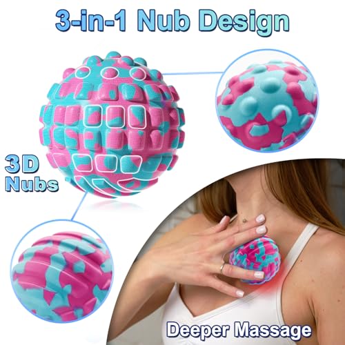 Deep Tissue Massage Ball for Exercise & Recovery - SGS Certification - Targets Back, Shoulder, Legs&Feet - Relieves Muscle Knots, Joint Pain&Tightness, Pressure Point Therapy- Myofascial Release Ball - color: Blue&pink, size: 1-Pack | 2.8-inch