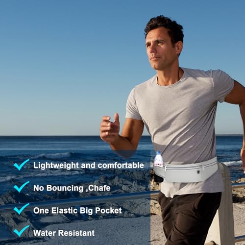 Slim Running Belt for Women Men,Runners Fanny Pack Phone Holder,Money Belt,Running Gear Accessories,with 3 Pockets (Gray) - color: Gray