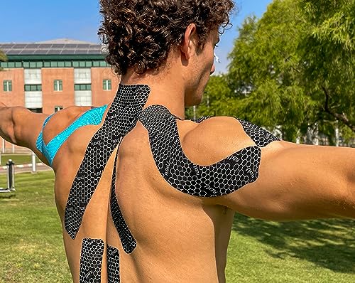 FlexU Kinesiology Tape - Black, Bulk Pack (140 Pre-Cut 2"x10" I-Strips, 35m) - Athletic Support Tape for Clinics, Teams & Gyms - Waterproof, Latex-Free, Hypoallergenic - color: Black Pre-cut
