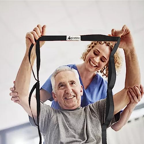 Stretching Strap Yoga Strap with Loops for Physical Therapy, Non-Elastic - color: Black+Blue/Light Blue