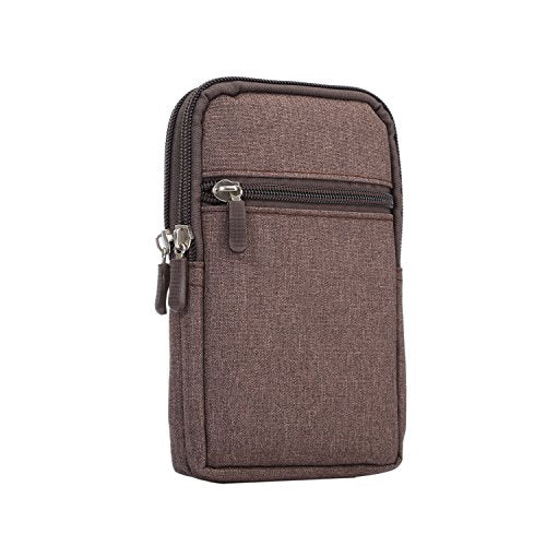 Small Cell Phone Holster with Belt Loop, Men Mobile Phone Belt Clip Pouch, Men's Bag Zippered Phone Belt Holder Phone Case with Clip Bumbag Protector Waist Pouch Wallet with Carabiner Hook Belt Loop - color: Brown