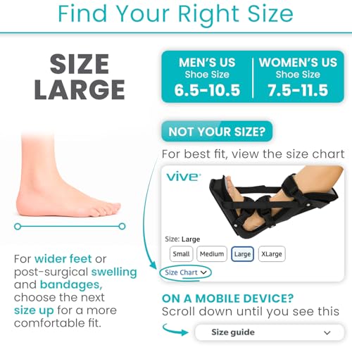Vive Plantar Fasciitis Night Splint for Men & Women - Stabilizer Brace - size: Large: Men's 6.5 - 10.5; Women's 8 - 12