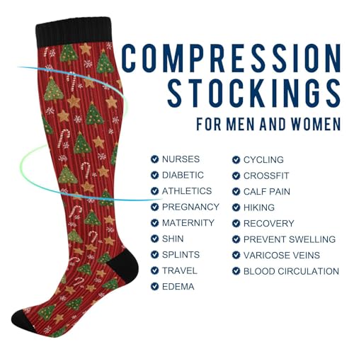 Wusikd Heartbeat Symbol Compression Socks for Women and Men Circulation Black Long Socks for Athletic Running 1 - color: Christmas Tree