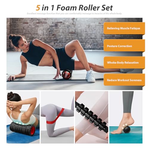 SUBCULTUREPICK 5 in1 Foam Roller Set, Trigger Point Foam Roller Deep Tissue - color: Black-red
