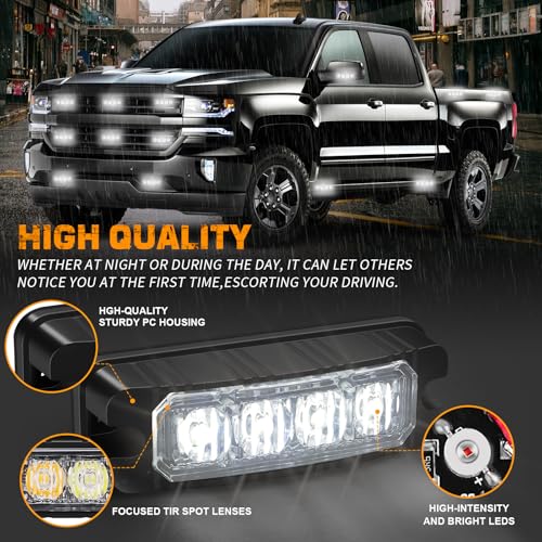 XRIDONSEN 8PCS Sync Truck Grill Lights 32 LED White Strobe Lights - color: White
