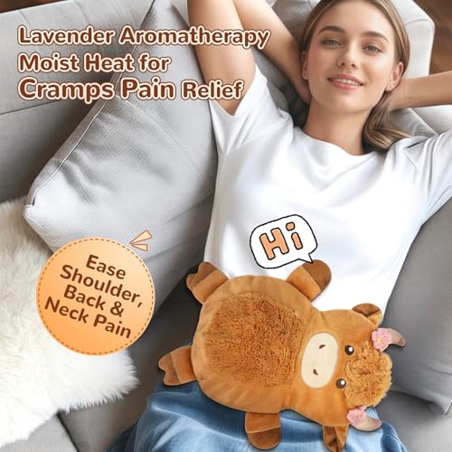 Microwave Heating Pad for Pain Relief, 16" x 12" Microwavable Heating Pads for Cramps, Back Pain, Neck Shoulder, Muscles, Knee, Joints, Natural Heat Pack Moist Heat, Highland Cow Adorned with Flowers - size: Highland Cow-2