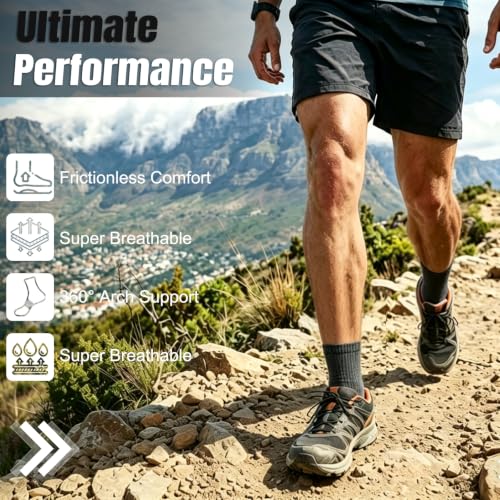 Men's Cushioned Ankle Socks, Athletic Running Gym Socks 6 Pairs - color: 6 Pairs Grey, size: 8-10
