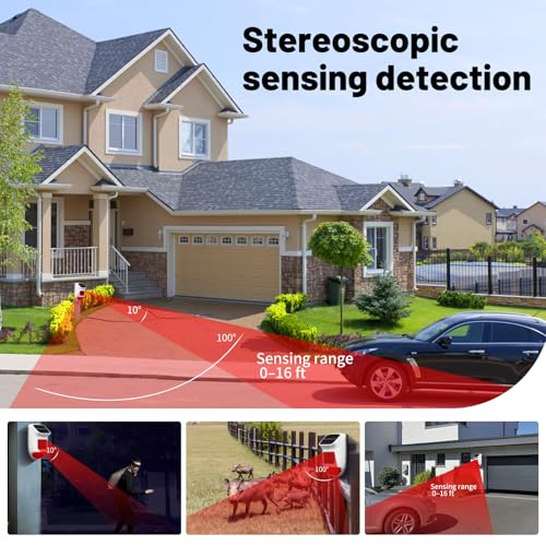 Solar Motion Sensor Alarm - 120dB IP65 Waterproof Security Siren with Remote & Strobe Light, 3 Modes for Yard/Farm/Home, 5-8m Pet-Friendly Detection (Animal Sound (Or You can add Your own Voice))
