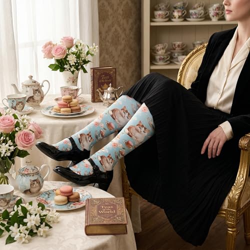 Cute Compression Socks Knee High Support Stockings Women Men - color: Cute Cats