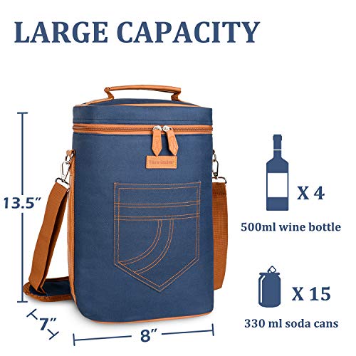 Tirrinia 4 Bottle Wine Tote Carrier - color: Blue, size: 4 Bottle-without front pocket