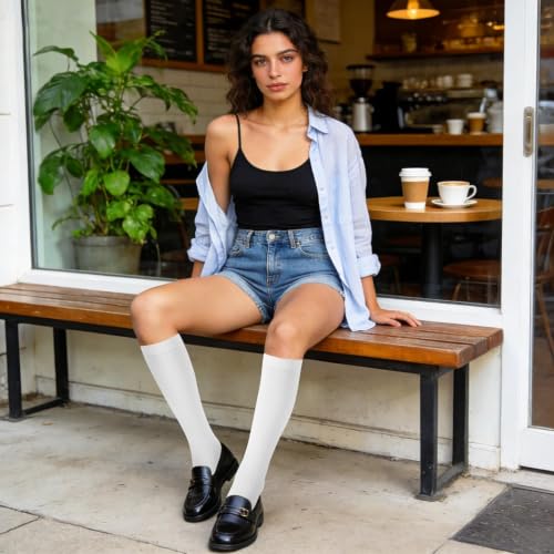 Junely Compression Socks for Women Knee High Socks White