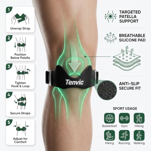 Patella Support Brace Silicone Pad Adjustable (Black*2) - color: Black*2