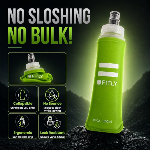 FITLY Soft Flask Running Water Bottle - Collapsible Hydration Flask - color: Green, size: 10 Ounces