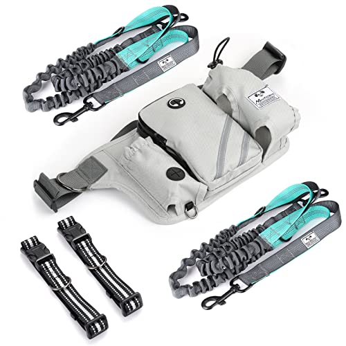 SHINE HAI Retractable Hands Free Dog Leash with Dual Bungees for 2 Dogs, Adjustable Waist Belt, Reflective Stitching Leash for Running Walking Hiking Jogging Biking Black - Gray2 - color: Gray