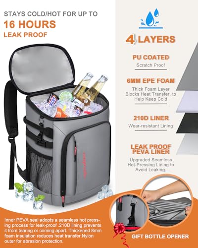 Capolo Cooler Backpack Insulated Leak Proof for Women Men Soft Cooler Bag - color: Leather Gray, size: 45 Cans