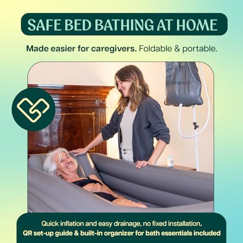 Inflatable Bed Bathtub for Adults, Bedridden Patients - Easy Bed Bath System for Elderly & Disabled - Home Care Portable Medical Bed Shower Solution with Electric Pump and Complete Kit