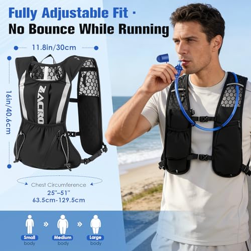 Zacro Running Hydration Vest Backpack, Running Vest with 2L Water Bladder for Men Women, Lightweight Water Backpack for Running, Hiking, Climbing, Camping, Cycling - color: Black