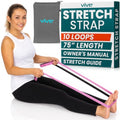 Vive Stretch Strap (75" - 10 Loops) - Leg Stretch Band to Improve Flexibility - Stretching Out Yoga Strap - Exercise and Physical Therapy Belt for Rehab, Pilates and Gymnastics with Guide Book - color: Pink