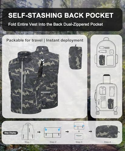 Little Donkey Andy Men's Lightweight Summer Vest Windproof Packable - color: Camo, size: Small
