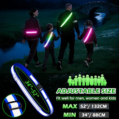 LED Reflective Belt Sash, High Visibility 5 Color 3 Light Mode Rechargeable LED Waistband Reflective Running Gear, Light Up Waist Belt Safety Gear for Running Walking Cycling at Night - color: Blue