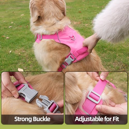 Mile High Life No Pull Dog Harness with Reflective Stripe, Adjustable Easy Get on Lightweight Harness for Small Medium Large Dogs Walking Running Training (Hot Pink, L Chest 21"-28") - color: Hot Pink, size: L Chest 21"-28"