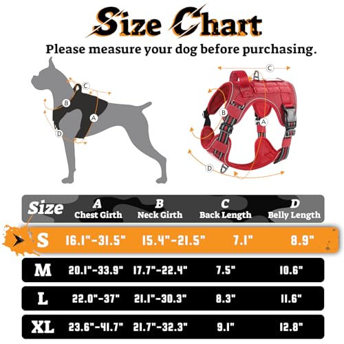 rabbitgoo Tactical Dog Harness for Small Dogs, No Pull Service Pet Vest - color: Red, size: S(Chest:16.1"-31.5",Neck:15.4"-21.6",Back:7.1")