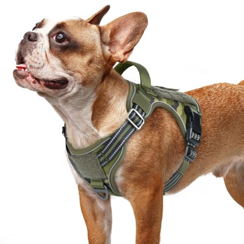 rabbitgoo Tactical Dog Harness for Small Dogs, No Pull Service Pet Vest - color: Green Camo, size: S(Chest:16.1"-31.5",Neck:15.4"-21.6",Back:7.1")