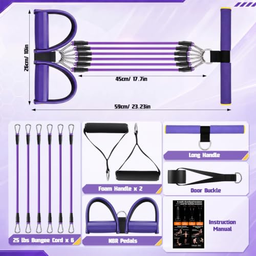 Arrowbash Upgrade 6 Tubes Foot Pedal Resistance Band Adjustable Pedal Puller Resistance Band with Handle Multifunction Fitness Bands for Men Women Abdomen Arm Leg Stretching - color: Purple, size: 150 Lbs