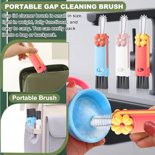 3 in 1 Cup Lid Gap Cleaning Brush, Portable Bottle Lid Cleaner Brush, Multifunctional Cleaning Brush - Home Kitchen Cleaning Tools for Tight Spaces & Bottle Gaps, Pink Red Blue (3 PCS) - color: Pink Red Blue-a