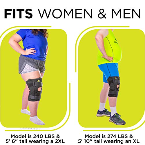 BraceAbility Obesity Hinged Knee Pain Brace - Overweight Men and Women's Wraparound Plus-Size Support for Osteoarthritis, Joint Pain, Ligament Weakness, Medial and Lateral Kneecap Instability (4XL) - size: 4X-Large