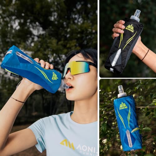 YAPJEB Soft Flask Collapsible Water Bottles, TPU Soft Water Bottle Folding Flask for Hydration Pack, BPA Free Folding Water Bottle Ideal for Cycling (Handheld Bag with 500ml Soft Flask - Black)