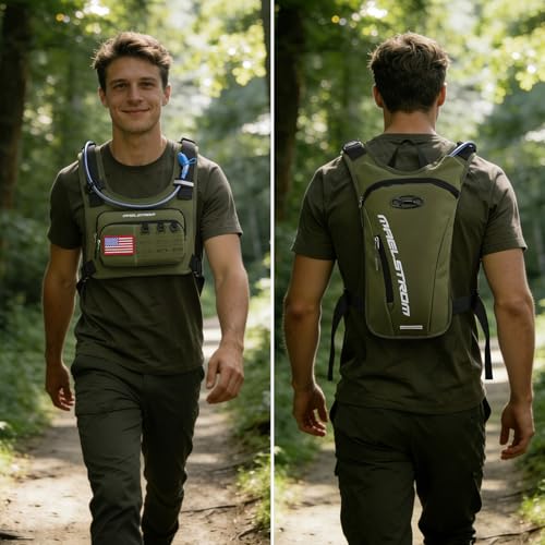 Maelstrom Hydration Running Vest with 2L Water Bladder for Men Women - color: Army Green