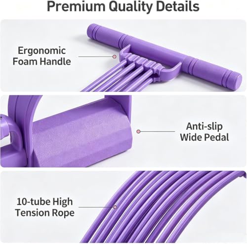 3-in-1 Adjustable Foot Pedal Resistance Band, 10 -Tube Elastic Band - color: Purple