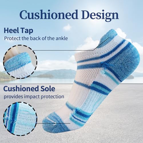 BIOAUM Women's Cotton Athletic Ankle Socks, Cushioned for Running, 6 Pairs - color: White 5 Pairs, size: 5-8
