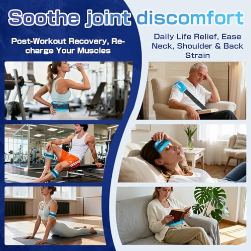 Ice Packs for Injuries Reusable 2-Pack Hot Cold Gel Pack with Strap Medium - color: Blue, size: Medium 10 x 5 Inch