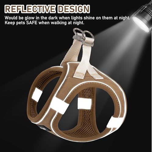 GAMUDA Small Pet Harness Collar and Leash Set, Step in No Chock No Pull Linen Fabric Soft Mesh Dog Vest Harnesses Reflective for Dogs Puppy Cats Kitten Rabbit (Brown, M) - color: Brown, size: Medium