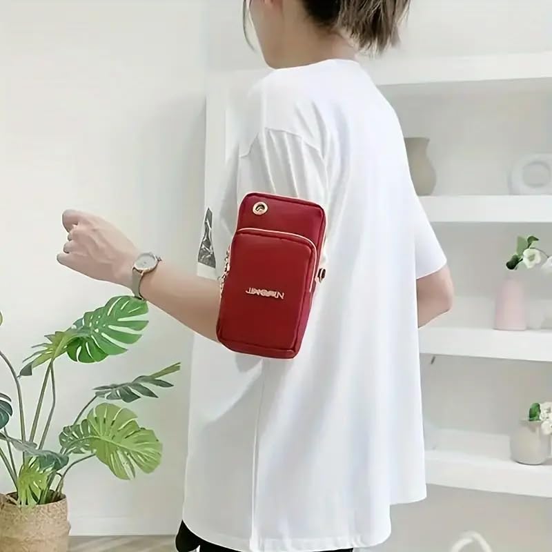 Crossbody Phone Bag Universal Armbands Phone Holder Pouch Case With Earphone Hole, Shoulder Handbag With Adjustable Strap - color: Red