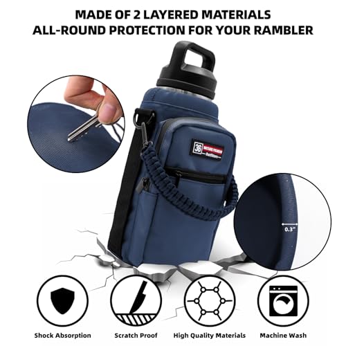 NATURE PIONEOR 26-128 oz Insulated Water Bottle Carrier Holder with Strap - color: Navy, size: 32-36oz