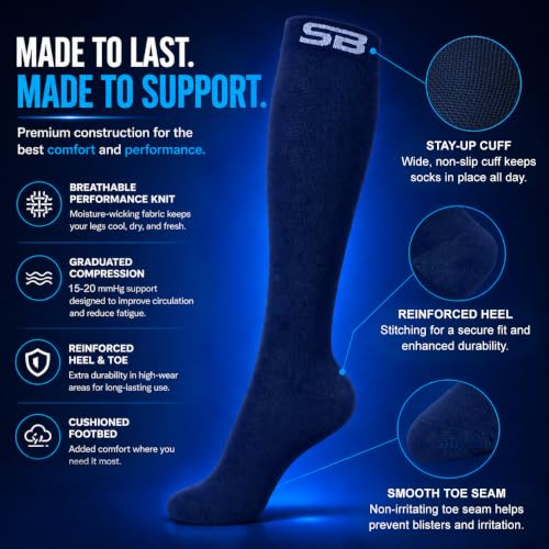 SB SOX 3-Pair Compression Socks (15-20mmHg) - color: Solid Navy, size: L/XL