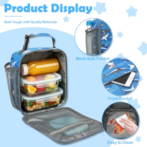 FlowFly Kids Lunch box Insulated Soft Bag Mini Cooler Back to School Thermal Meal Tote Kit for Girls, Boys, Shark - color: Shark