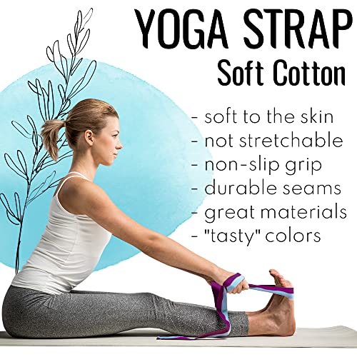 TECEUM 2 IN 1 Yoga & Mat Strap for Stretching – Cotton – 6/8/10 ft - color: Purple Blue, size: 10 ft