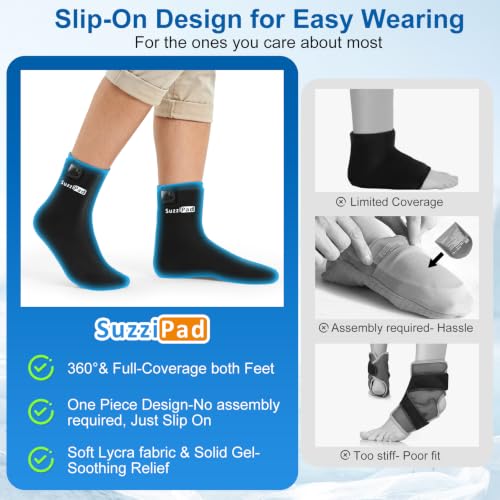 SuzziPad Cold Therapy Socks, Adjustable Ankle Ice Pack Wrap for Chemo, M - size: S