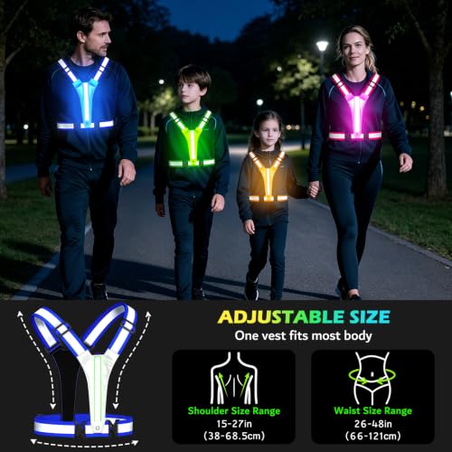 Led Light Up Running Vest Reflective Vest for runners night walking, Rechargeable Reflective Running Vest High Visibility - color: Bule