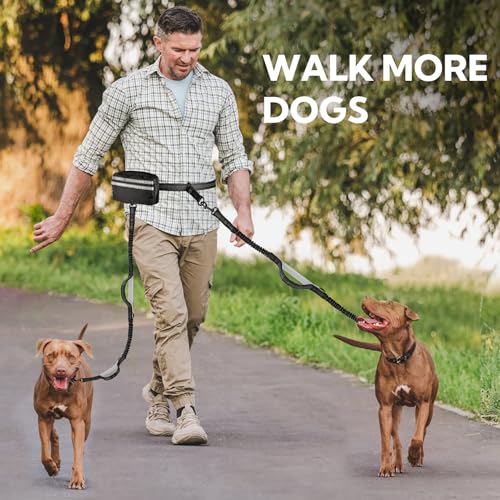 Hands Free Dog Leash for Two Dogs Walking,Running - color: Black/Silver Gray, size: Large