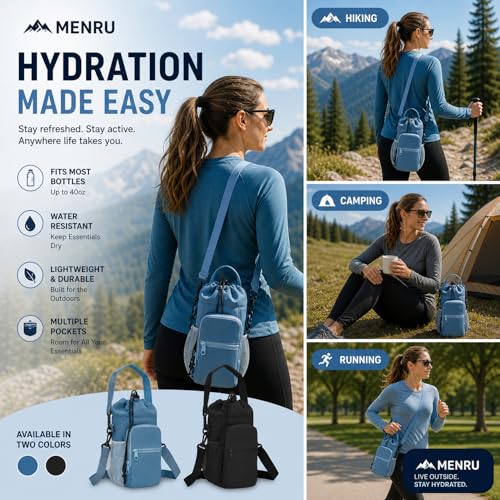 2 Pack Water Bottle Holder Bag with Strap for 30-40 Oz Bottles - color: black and blue