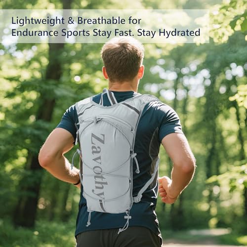 Zavothy Hydration Vest Pack with 1.5L Water Bladder, Lightweight 6L Hydration Backpack for Running, Hiking & Cycling, Breathable Reflective Hydration Vest for Men & Women - color: Grey